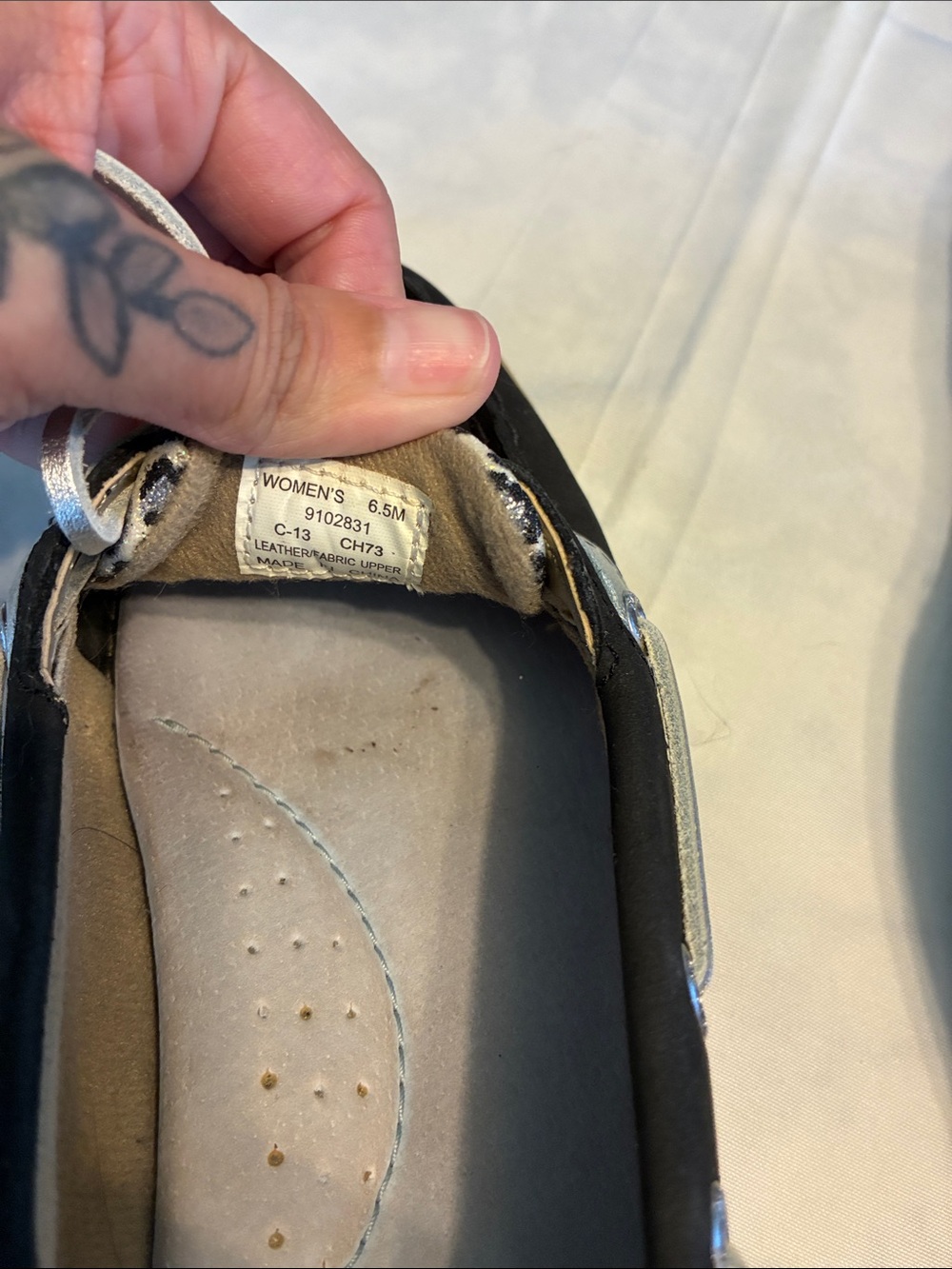 Sperry Black Leather Boat Shoes with Silver Laces - Picture 3 of 3